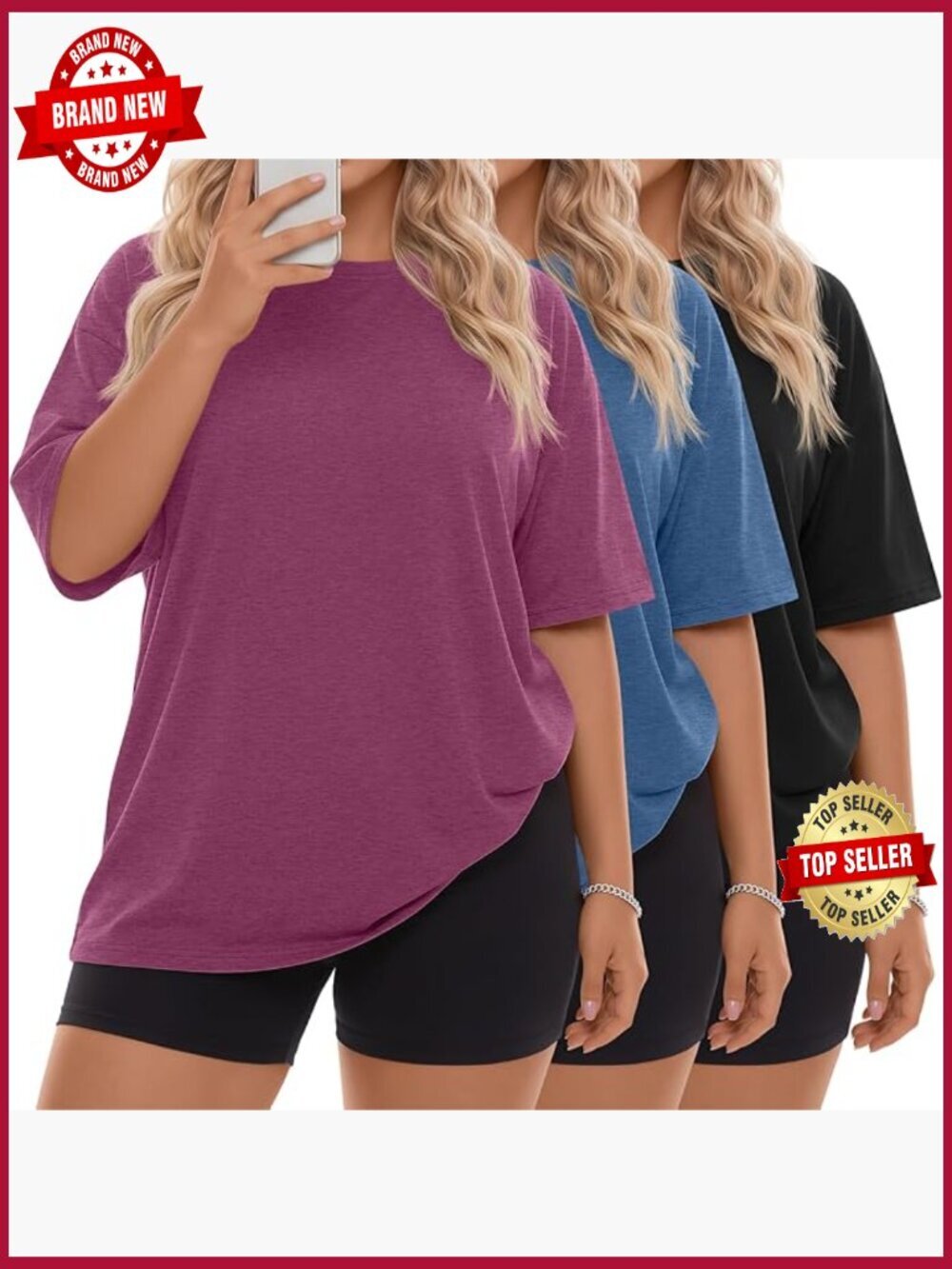 3 Pack Plus Size Oversized Cotton Tees Short Sleeve Crewneck Baggy Tops